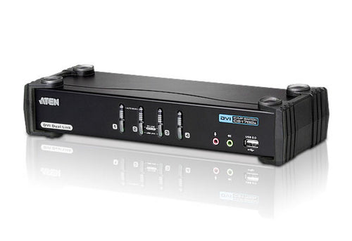 Aten Desktop KVMP Switch 4 Port Single Display DVI w/ 7.1 audio, 4x Custom KVM Cables Included, 2x USB Port, Selection Via Front Panel - Image 1