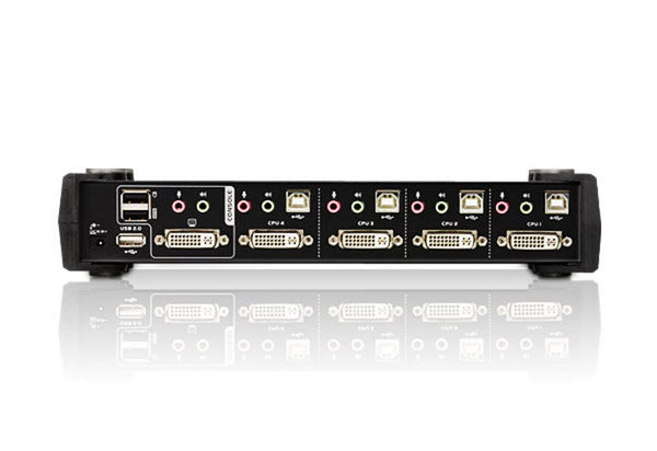 Aten Desktop KVMP Switch 4 Port Single Display DVI w/ 7.1 audio, 4x Custom KVM Cables Included, 2x USB Port, Selection Via Front Panel
