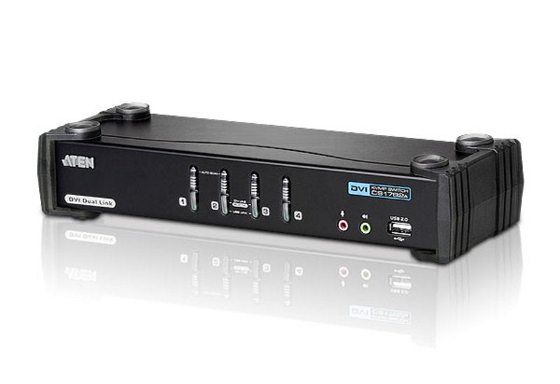 Aten Desktop KVMP Switch 4 Port Single Display DVI w/ 7.1 audio, 4x Custom KVM Cables Included, 2x USB Port, Selection Via Front Panel - Image 1