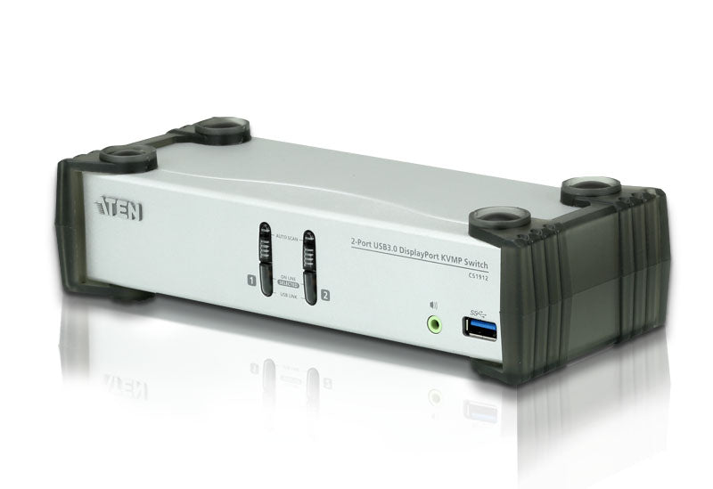 Aten Desktop KVMP Switch 2 Port Single Display DisplayPort w/ audio, Cables Included, 2x USB Port, Selection Via Front Panel - Image 1