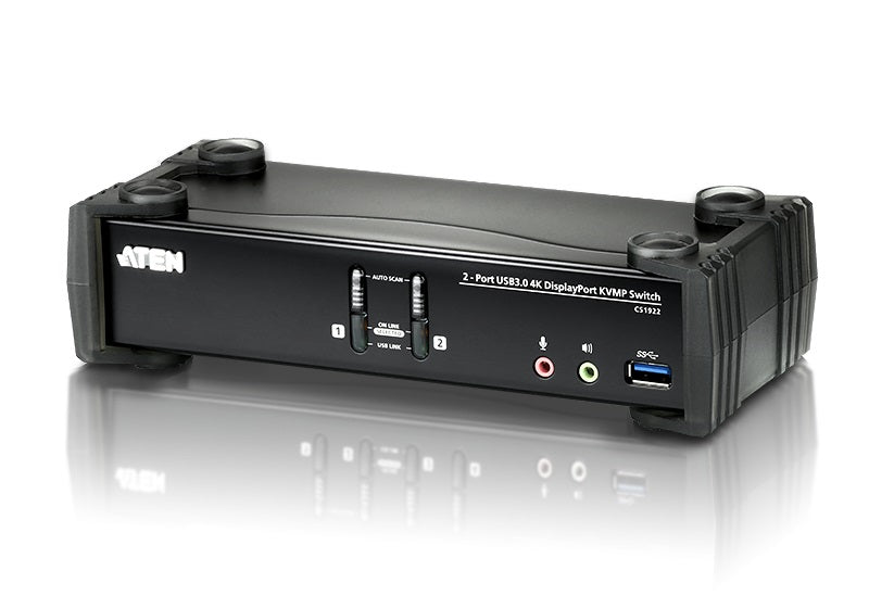 Aten Desktop KVMP Switch 2 Port Single Display 4k DisplayPort w/ audio, Cables Included, 2x USB Port, Selection Via Front Panel - Image 4