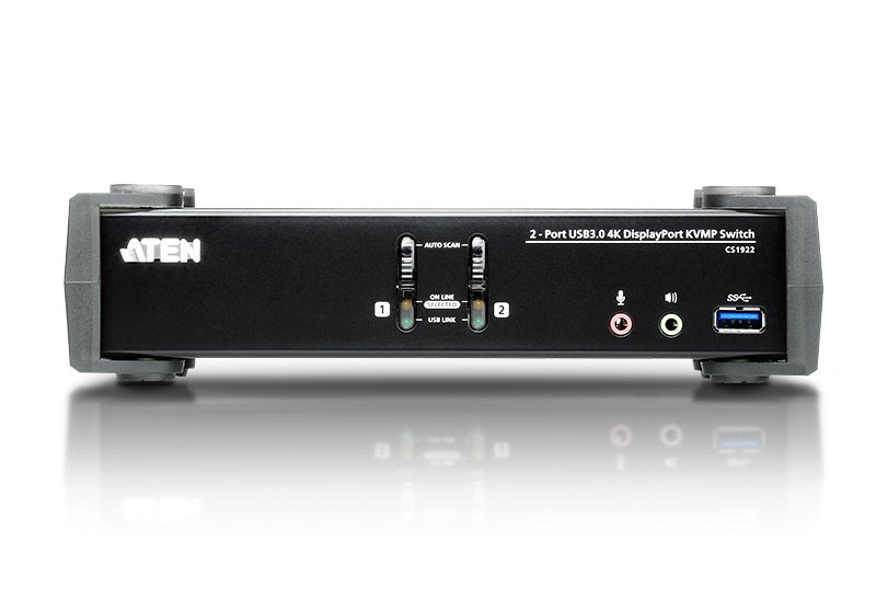Aten Desktop KVMP Switch 2 Port Single Display 4k DisplayPort w/ audio, Cables Included, 2x USB Port, Selection Via Front Panel - Image 3