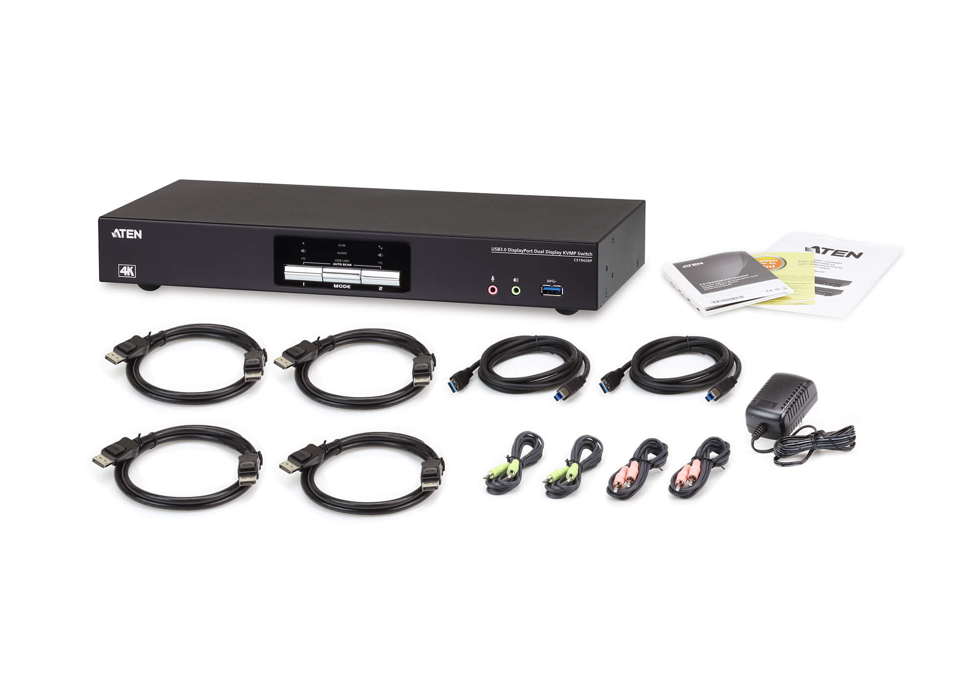 Aten Desktop KVMP Switch 2 Port Dual Display 4k DisplayPort w/ audio, Cables Included, 2x USB Port, Selection Via Front Panel - Image 4