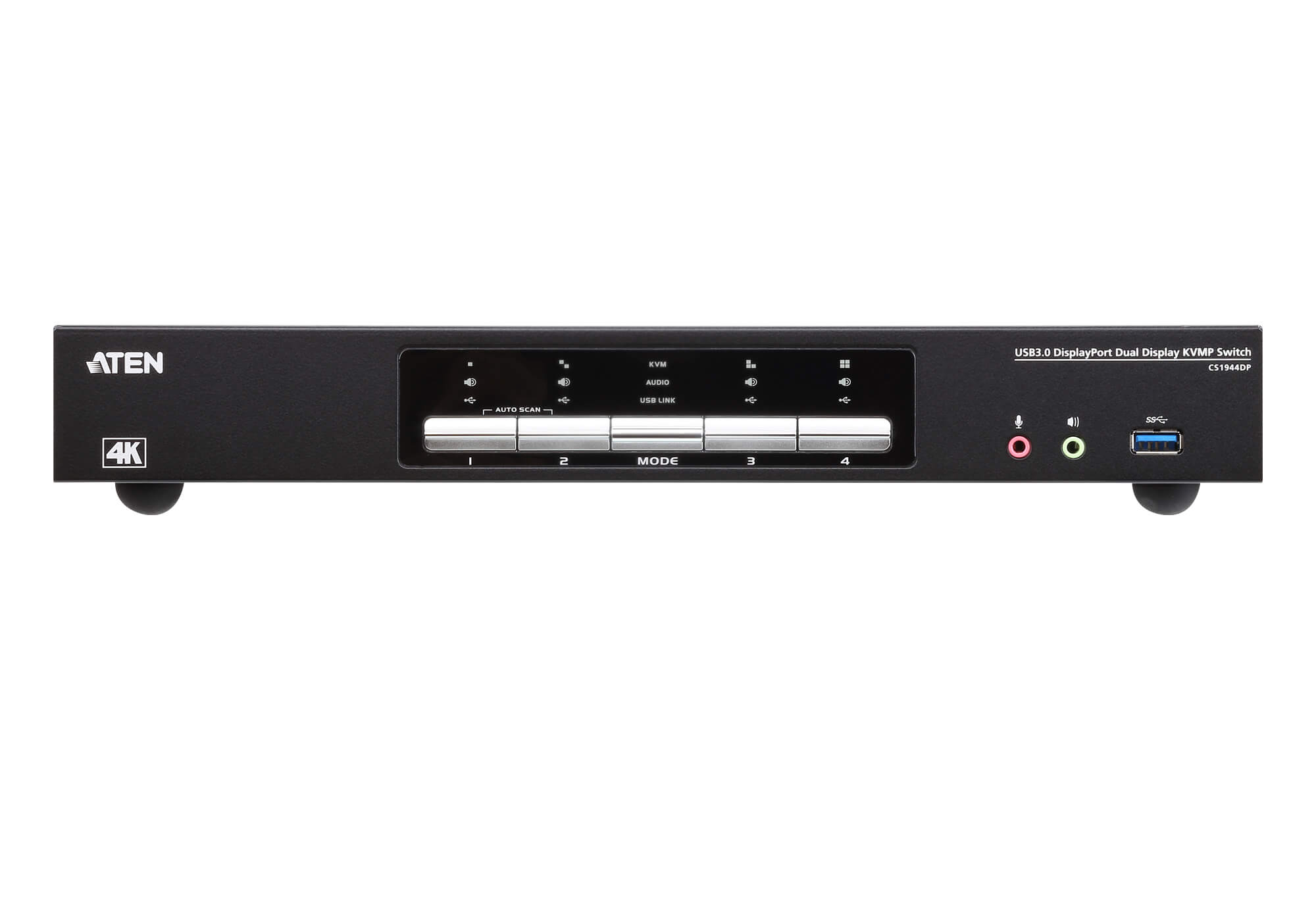 Aten Desktop KVMP Switch 4 Port Dual Display 4k DisplayPort w/ audio, Cables Included, 2x USB Port, Selection Via Front Panel - Image 3