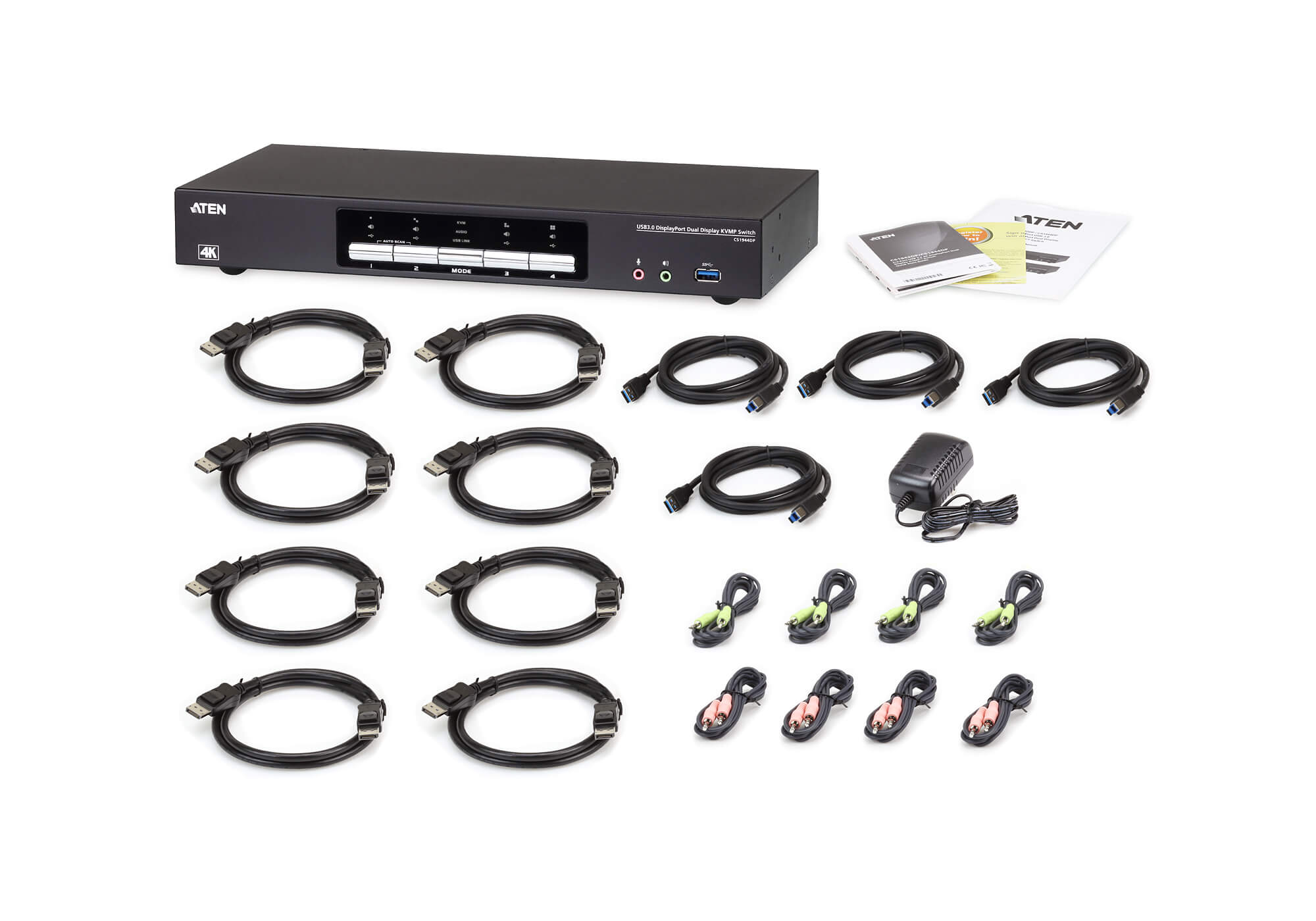 Aten Desktop KVMP Switch 4 Port Dual Display 4k DisplayPort w/ audio, Cables Included, 2x USB Port, Selection Via Front Panel - Image 4