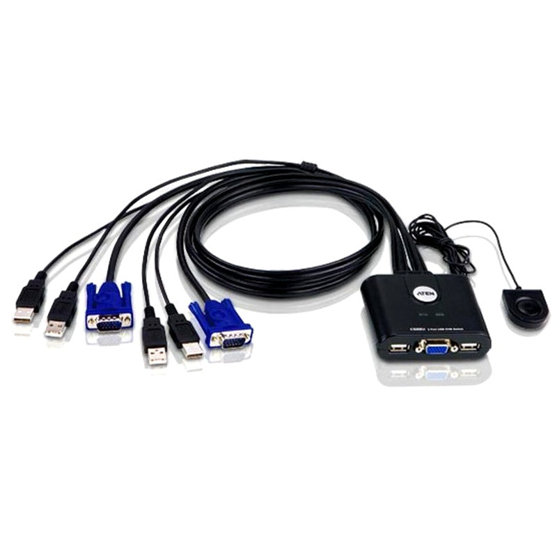 Aten Compact KVM Switch 2 Port Single Display VGA, Remote Port Selector, USB Hot-Plugging - Image 2