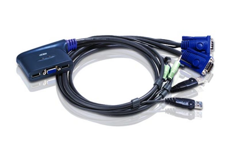 Aten Compact KVM Switch 2 Port Single Display VGA w/ audio, 0.9m Cable, Computer Selection Via Hotkey, - Image 2