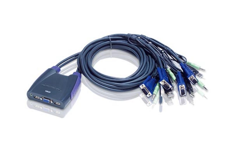 Aten Compact KVM Switch 4 Port Single Display VGA w/ audio, 1.8m Cable, Computer Selection Via Hotkey, - Image 1