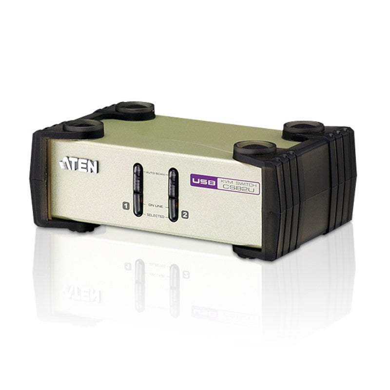 Aten Desktop KVM Switch 2 Port Single Display VGA, Both USB & PS/2 Options, Custom Cables Included, Selection Via Front Panel, - Image 1