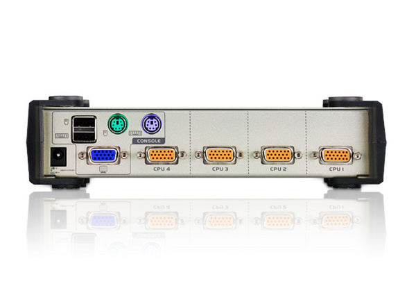 Aten Desktop KVM Switch 4 Port Single Display VGA, 4x Custom KVM Cables Included, Selection Via Front Panel, Auto Scan Mode,