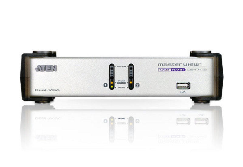 Aten Desktop KVMP Switch 2 Port Dual Display VGA w/ audio, 2x Custom KVM Cables Included, 2x USB Port, Selection Via Front Panel - Image 3