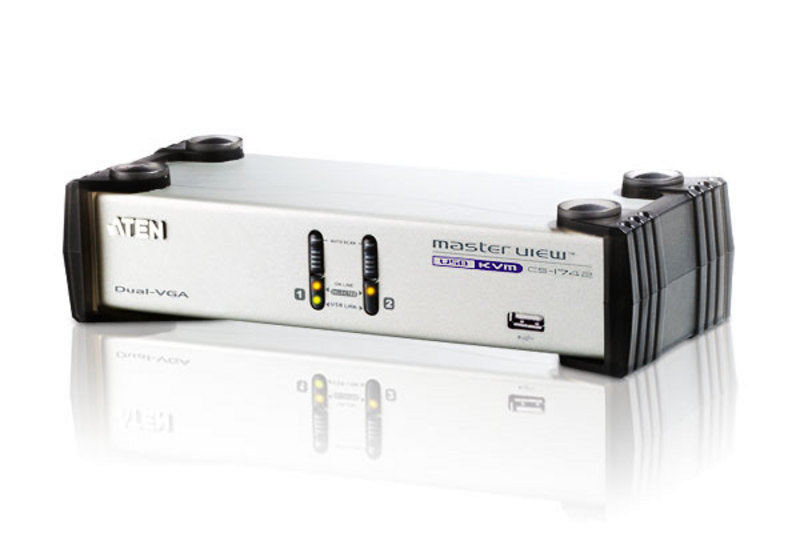 Aten Desktop KVMP Switch 2 Port Dual Display VGA w/ audio, 2x Custom KVM Cables Included, 2x USB Port, Selection Via Front Panel - Image 1