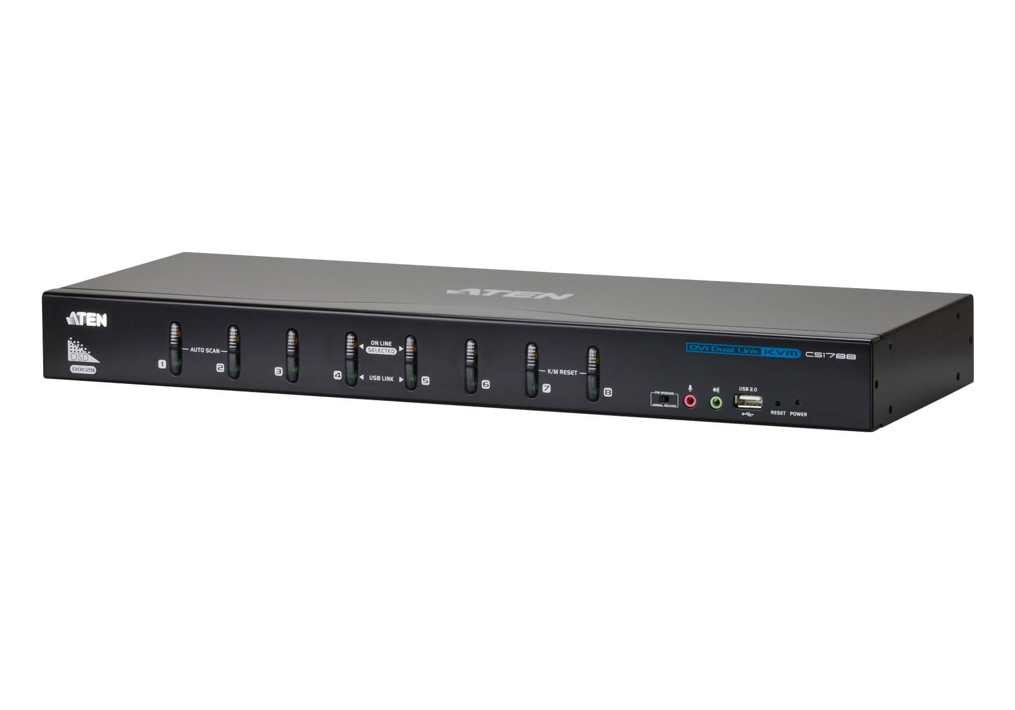 Aten 8 Port USB DVI Dual Link KVM Switch, Video DynaSync, 2.1 Audio, multi-display support by stacking up to four CS1788 units, Mouse and Keyboard emu - Image 1