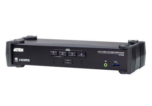 Aten Desktop KVMP Switch 4 Port Single Display 4k HDMI w/ audio mixer mode, Cables Included, Selection Via Front Panel - Image 1