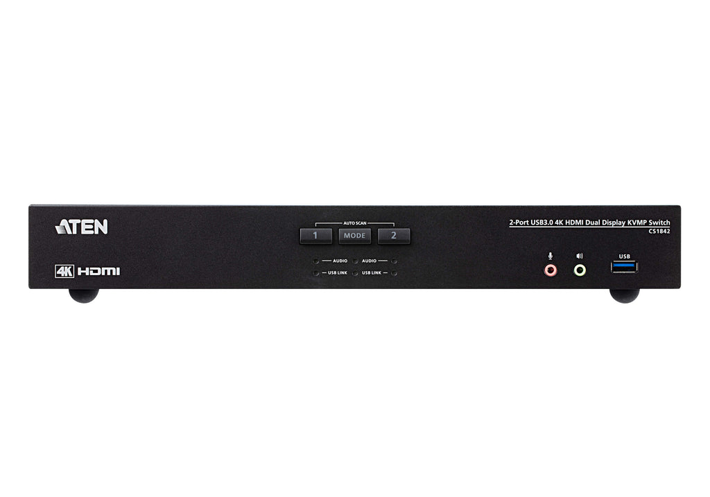 Aten Desktop KVMP Switch 2 Port Dual Display 4k HDMI w/ audio, Cables Included, 2x USB Port, Selection Via Front Panel - Image 3
