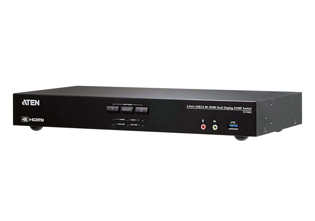 Aten Desktop KVMP Switch 2 Port Dual Display 4k HDMI w/ audio, Cables Included, 2x USB Port, Selection Via Front Panel - Image 1
