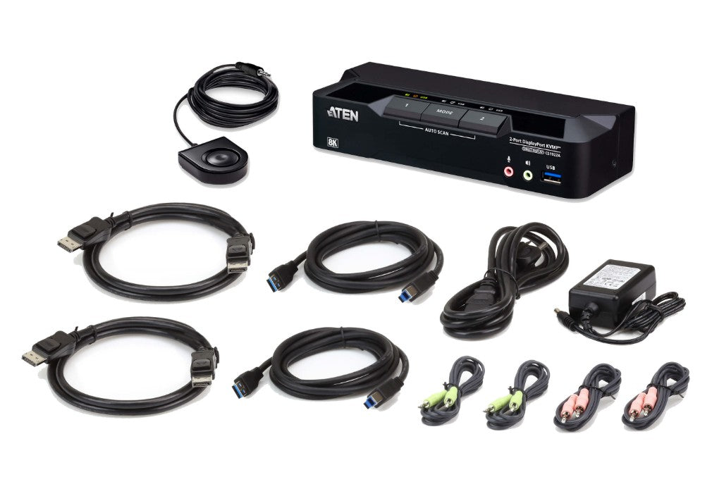Aten 2-Port USB 3.0 8K DisplayPort KVMP™ Switch, Up to 7680 × 4320 @ 60 Hz, 5120 × 2880 @ 60 Hz, Supports daisy-chaining and displa (Cables included) - Image 3