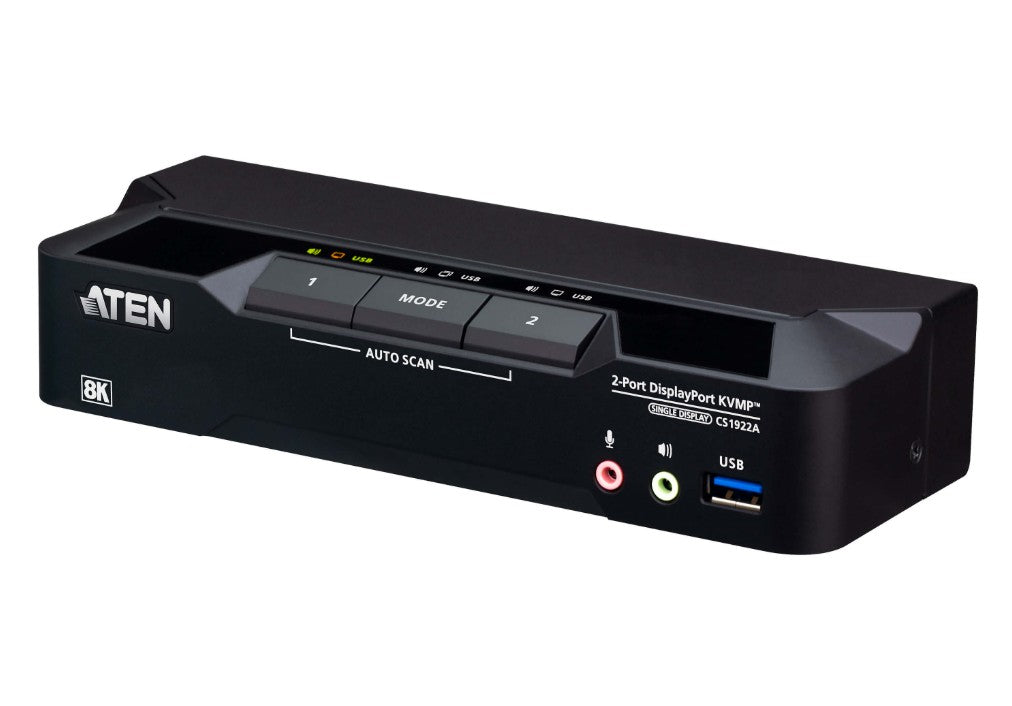 Aten 2-Port USB 3.0 8K DisplayPort KVMP™ Switch, Up to 7680 × 4320 @ 60 Hz, 5120 × 2880 @ 60 Hz, Supports daisy-chaining and displa (Cables included) - Image 1