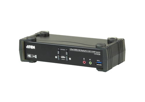 Aten Desktop KVMP Switch 2 Port Single to Dual Display 4k DisplayPort MST w/ audio, Cables Included, 2x USB Port, Selection Via Front Panel - Image 1