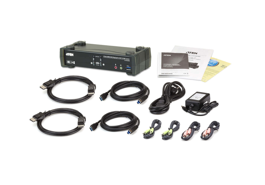 Aten Desktop KVMP Switch 2 Port Single to Dual Display 4k DisplayPort MST w/ audio, Cables Included, 2x USB Port, Selection Via Front Panel - Image 4