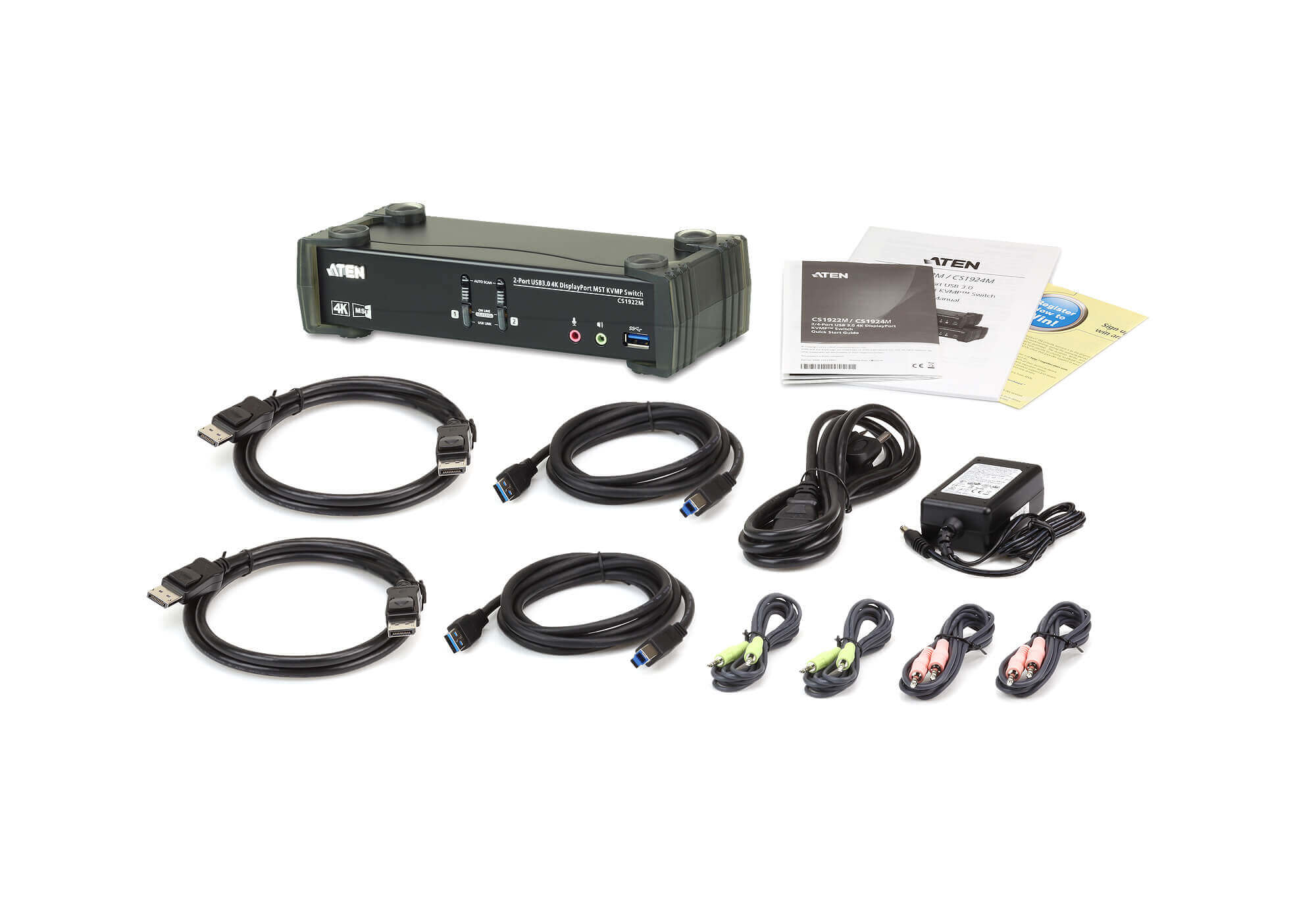 Aten Desktop KVMP Switch 2 Port Single to Dual Display 4k DisplayPort MST w/ audio, Cables Included, 2x USB Port, Selection Via Front Panel - Image 4