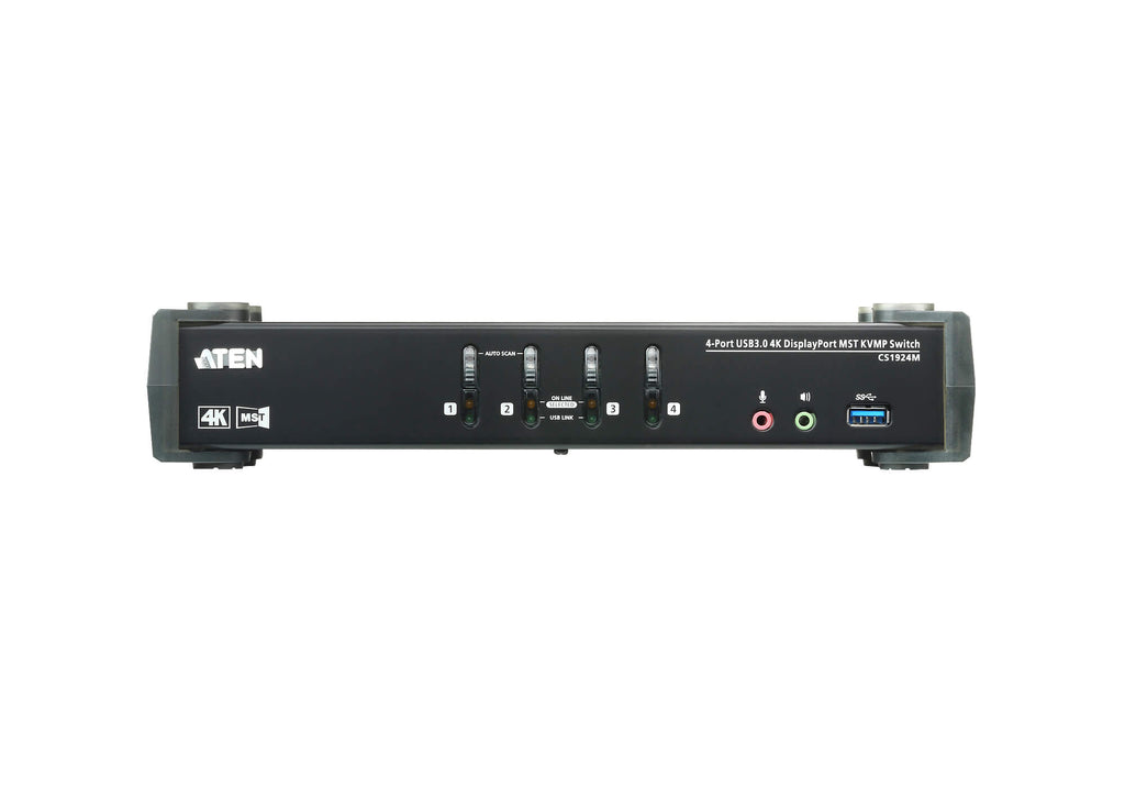Aten Desktop KVMP Switch 4 Port Single to Dual Display 4k DisplayPort MST w/ audio, Cables Included, 2x USB Port, Selection Via Front Panel - Image 3