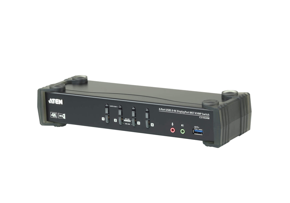 Aten Desktop KVMP Switch 4 Port Single to Dual Display 4k DisplayPort MST w/ audio, Cables Included, 2x USB Port, Selection Via Front Panel - Image 1