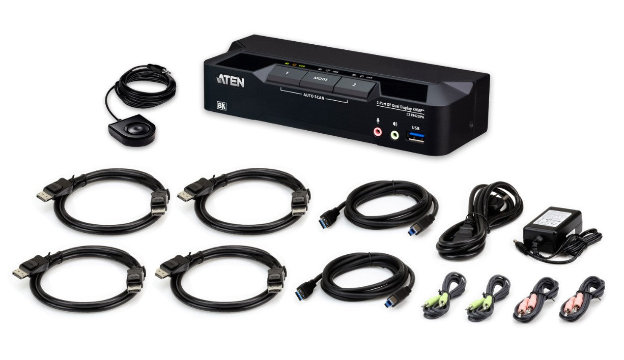Aten Desktop 2-Port USB 3.0 8K DisplayPort Dual-Display KVMP™ Switch, Up to 7680 × 4320 @ 60 Hz, 5120 × 2880 @ 60 Hz (Cables included) - Image 3