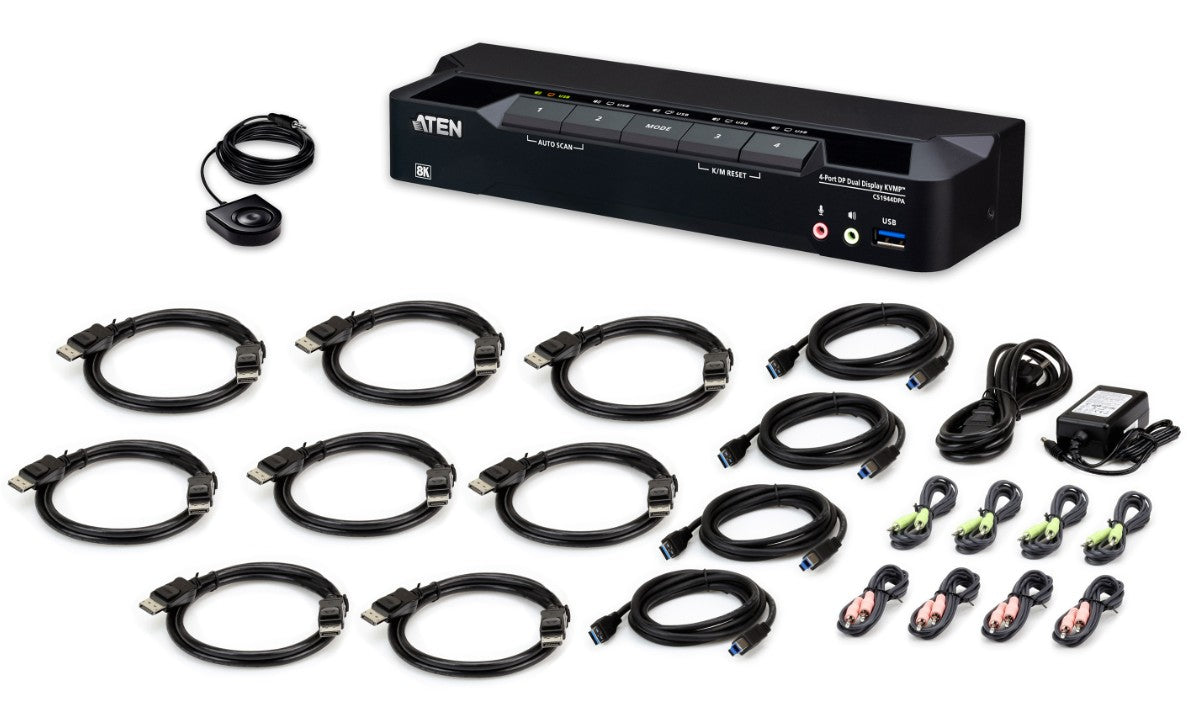 Aten Desktop 4-Port USB 3.0 8K DisplayPort Dual-Display KVMP™ Switch, Up to 7680 × 4320 @ 60 Hz, 5120 × 2880 @ 60 Hz (Cables included) - Image 3