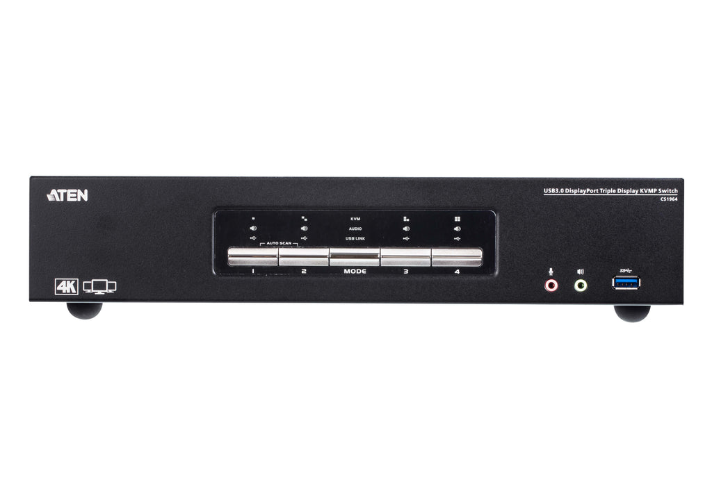 Aten Desktop KVMP Switch 4 Port Triple Display 4k DisplayPort w/ audio, Cables Included, 2x USB Port, Selection Via Front Panel - Image 3