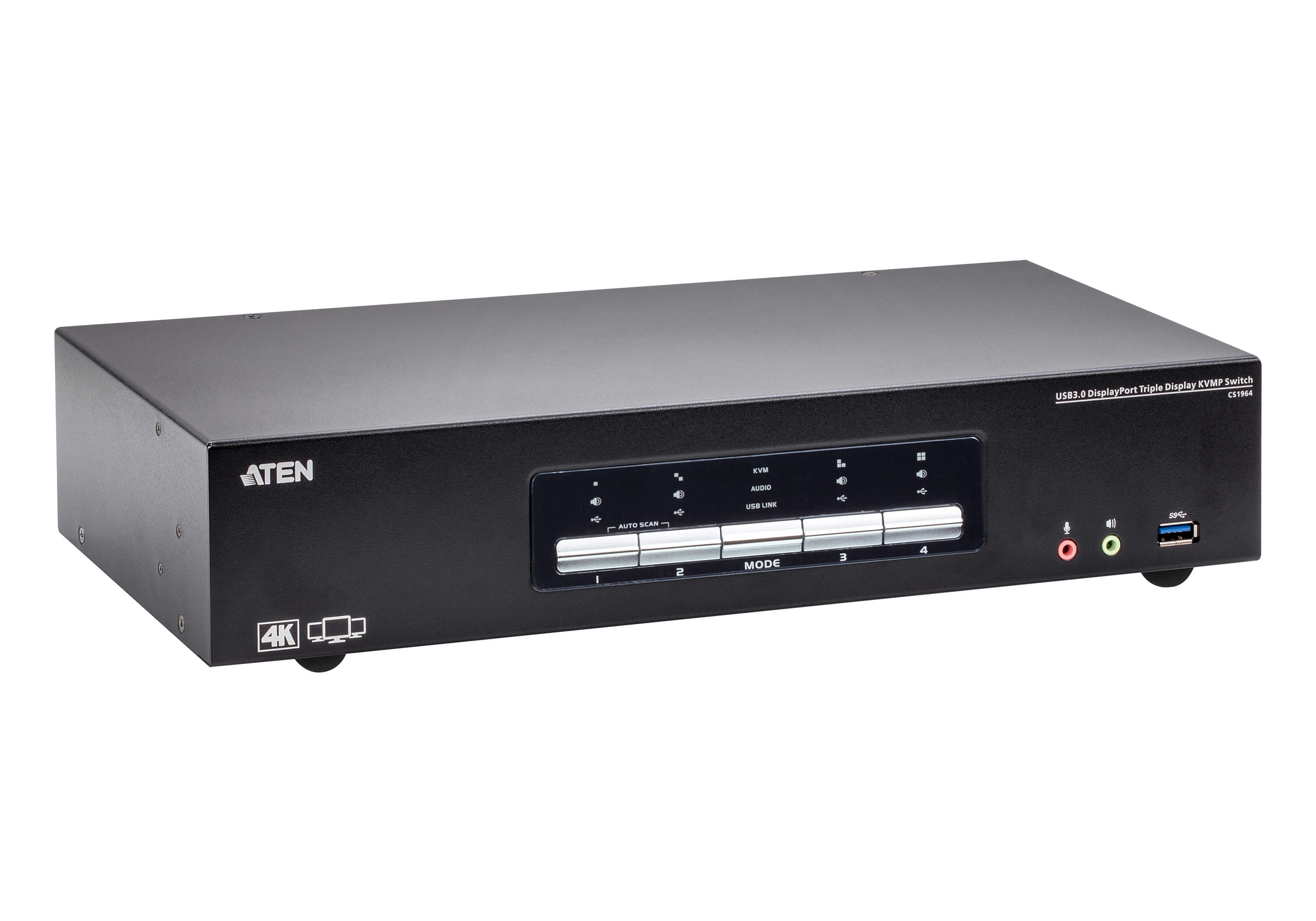 Aten Desktop KVMP Switch 4 Port Triple Display 4k DisplayPort w/ audio, Cables Included, 2x USB Port, Selection Via Front Panel - Image 4