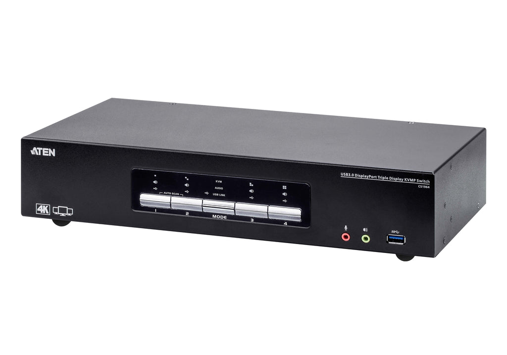 Aten Desktop KVMP Switch 4 Port Triple Display 4k DisplayPort w/ audio, Cables Included, 2x USB Port, Selection Via Front Panel - Image 5
