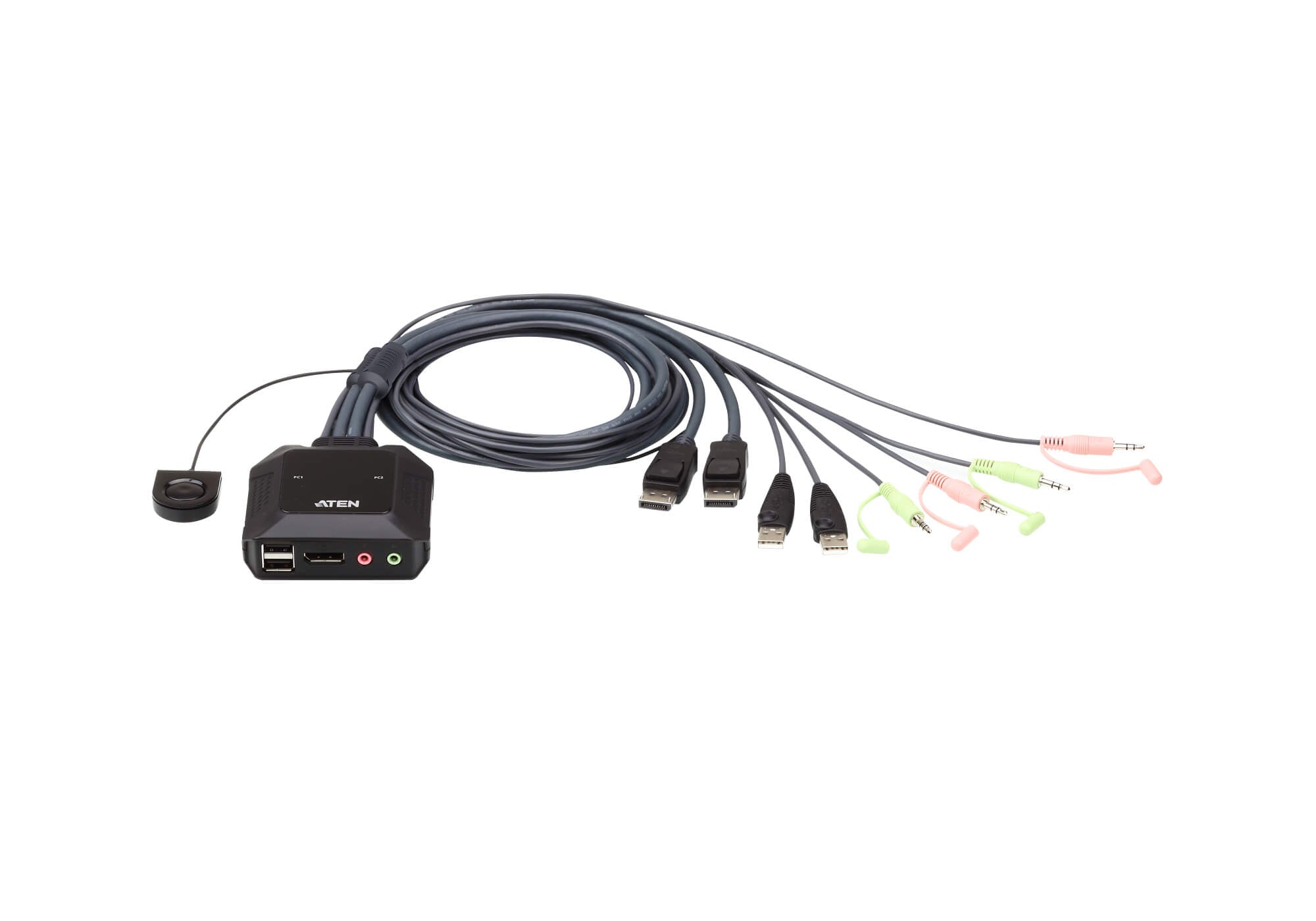 Aten Compact KVM Switch 2 Port Single Display Display Port w/ Audio, Remote Port Selector, USB Hot-Plugging - Image 1