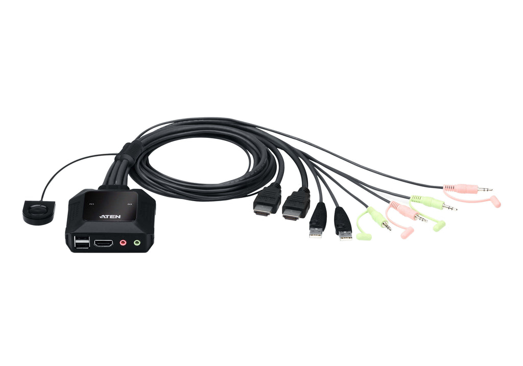 Aten 2 Port USB 4K @60Hz HDMI Cable KVM Switch with Remote Port Selector - Image 1