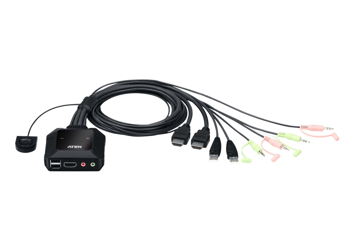 Aten 2 Port USB 4K @60Hz HDMI Cable KVM Switch with Remote Port Selector - Image 1