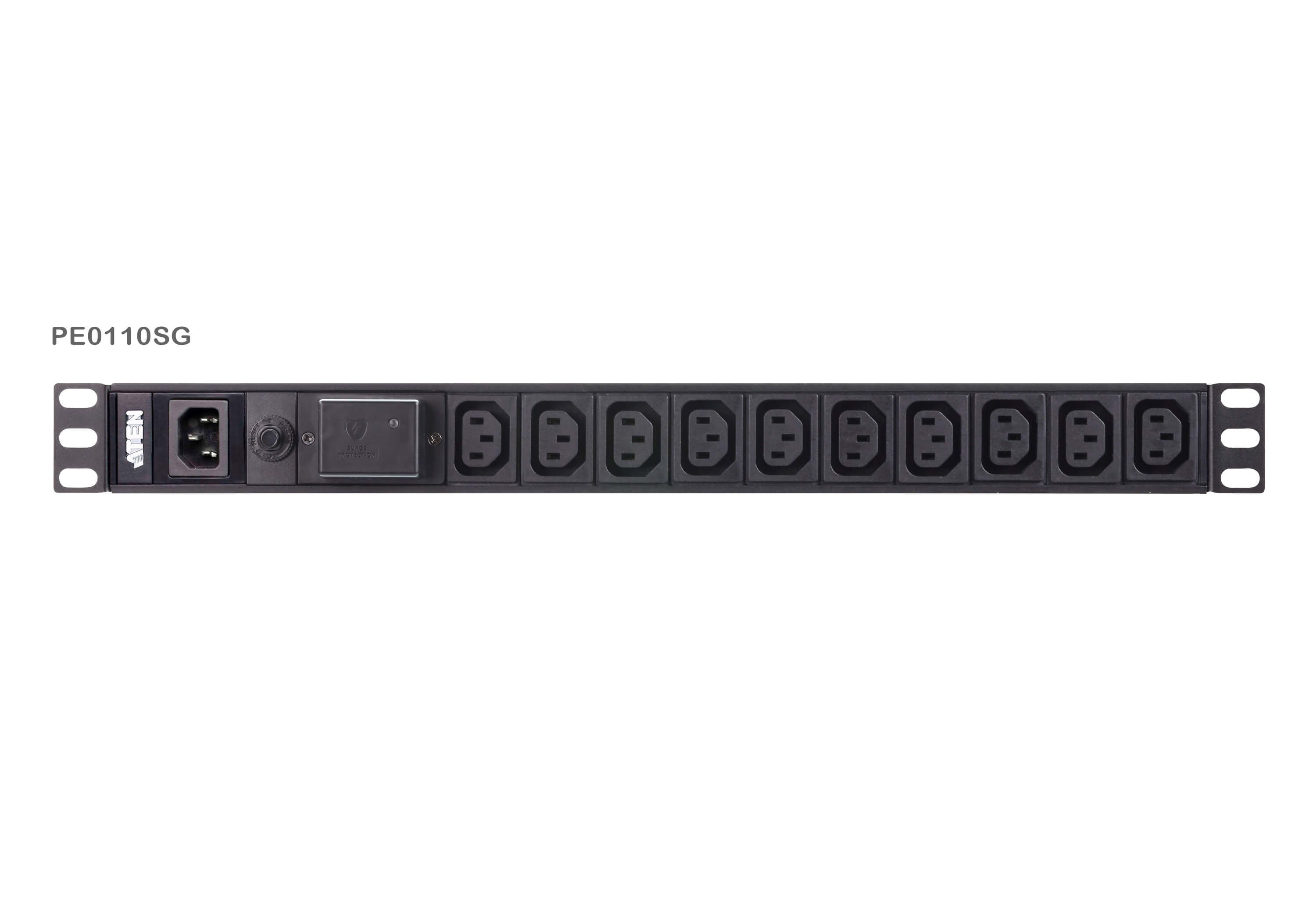 Aten 10 Port 1U Basic PDU with Surge Protection, supports 10A with 10 IEC C13 outputs - Image 1