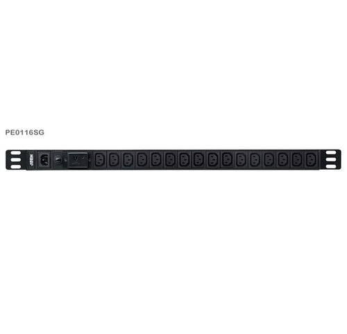 Aten 0U Basic PDU with Surge Protection, 16x IEC Sockets, 10A Max, 100-240VAC, 50-60HZ, Overcurrent protection, Aluminum material - Image 2