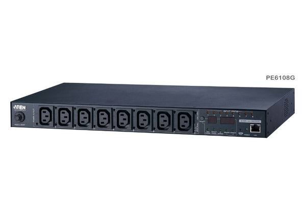 Aten 15A/10A 8-Outlet 1U Metered & Switched eco PDU, emote power outlet control (On, Off, Power Cycle) by individual outlets, Green Package