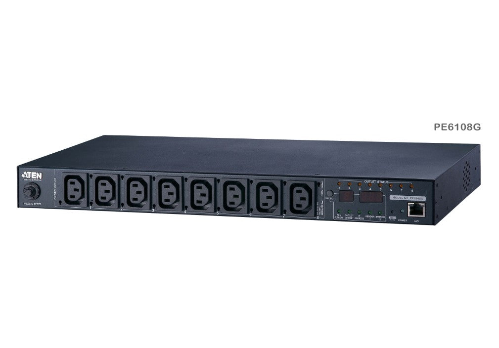 Aten 15A/10A 8-Outlet 1U Metered & Switched eco PDU, emote power outlet control (On, Off, Power Cycle) by individual outlets, Green Package - Image 1