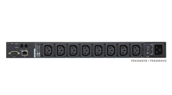 ATEN 16A 8-Outlet 1U Metered & Switched eco PDU, Detachable front panel fits 19” racks with different depths, Supports RS-232 port