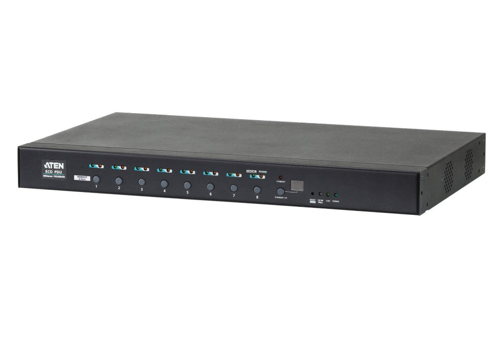 ATEN 16A 8-Outlet 1U Metered & Switched eco PDU, Detachable front panel fits 19” racks with different depths, Supports RS-232 port - Image 1