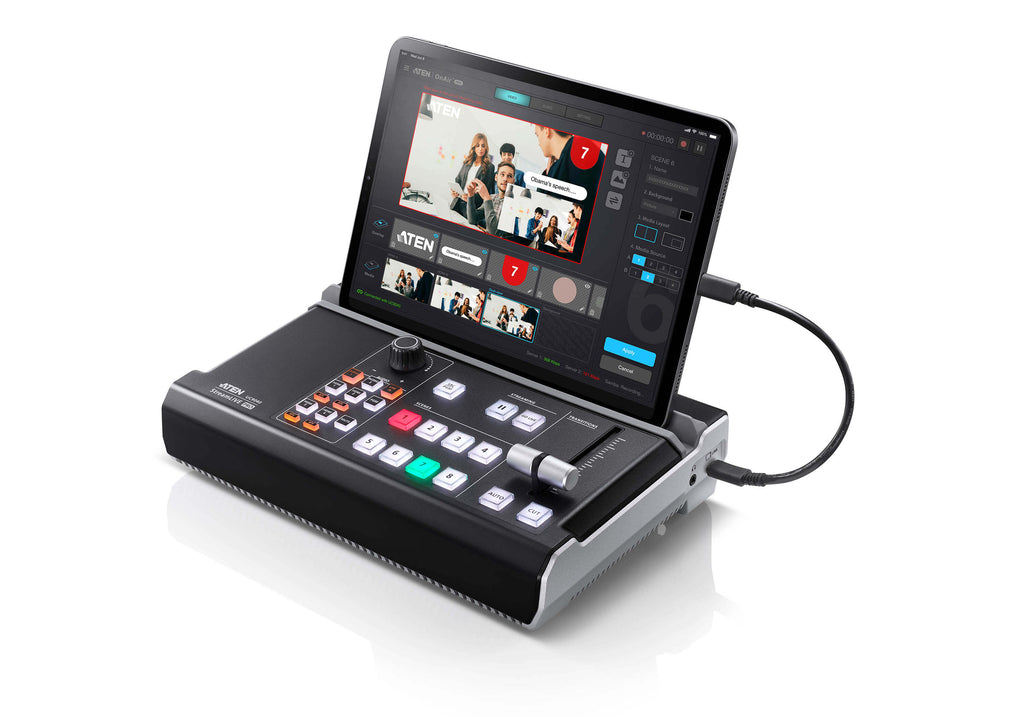 Aten UC9040 StreamLIVE™ PRO All-in-one Multi-channel AV Mixer. Preset up to 8 scenes, DVE video transition effects, a storyboard like management - Image 1