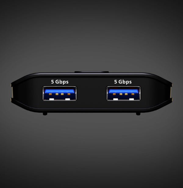 Aten Essential 2x2 USB 3.2 Gen 1 Sharing Switch, Sharing of two USB peripherals at blazing-fast 5 Gbps between two PCs at a press of the pushbutton.