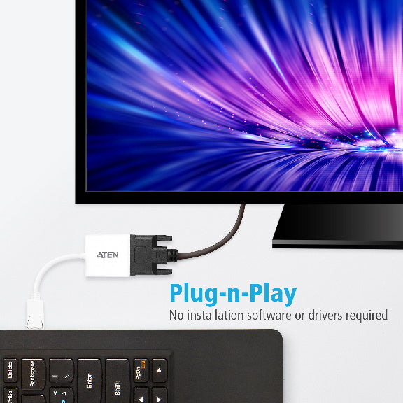 Aten DisplayPort to DVI Adapter, Converts DisplayPort signals to DVI output, DisplayPort 1.2 a compliant, Supports VGA, SVGA, XGA, - Image 2