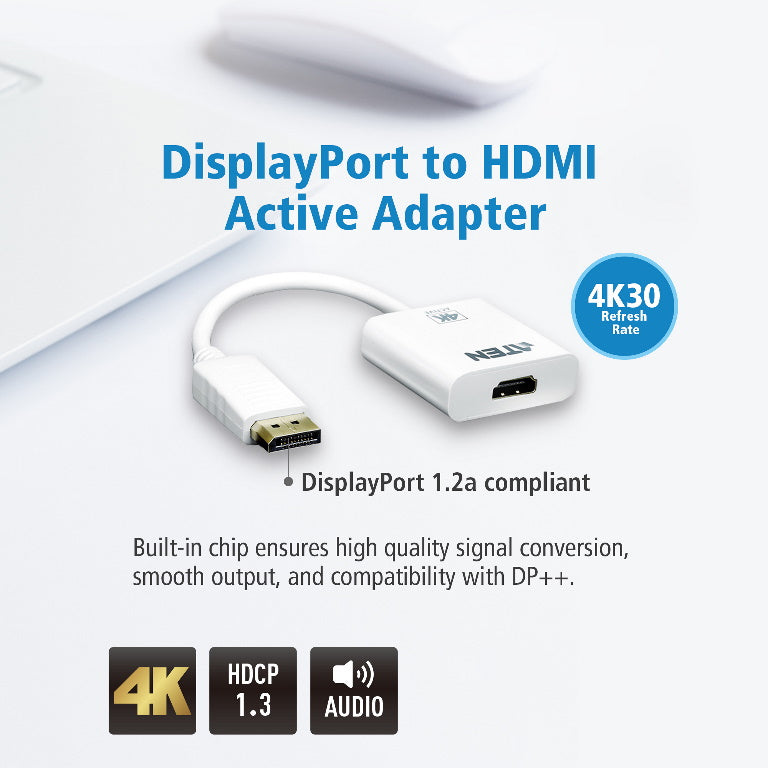 Aten 4K DisplayPort to HDMI Active Adapter, Supports VGA, SVGA, XGA, SXGA, UXGA, 1080p &  resolutions up to 4K UHD, Supports AMD Eyefinity, DP to HDMI - Image 5