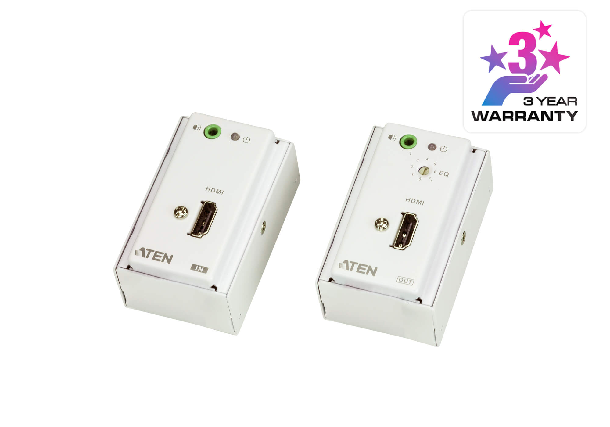 Aten HDMI Over 2 Cat 5 Extender with MK Wall Plate, supports up to 1080p @ 40m, 8-segment equalization adjustment switch - Image 1