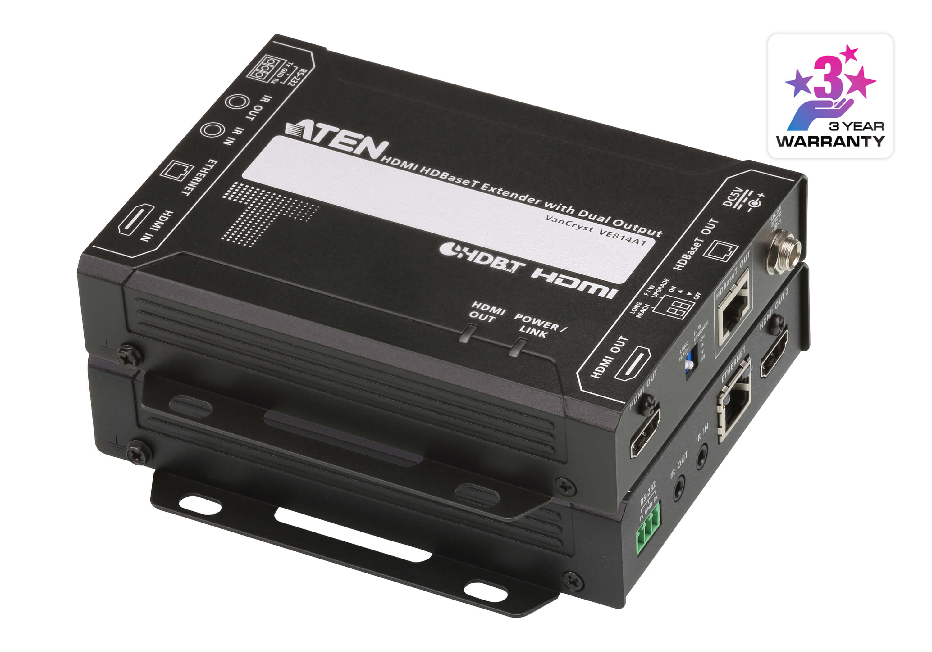 Aten HDMI HDBaseT Extender with Dual 4K Output, one local HDMI output, supports up to 4K@70m (Cat 5e/6) and 100m (Cat 6A), extends RS232 and IR - Image 1
