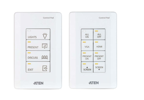 Aten 8 Button Control Pad with 1 Gang US wall plate, 2 RS232, 2 relay, 1 Digital I/O and Ethernet connection support, 14 button layouts available - Image 1