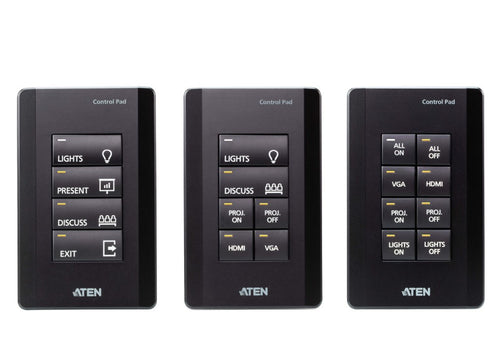 Aten 8 Button Control Pad in black color with 1 Gang US wall plate, 2 RS232, 2 relay, 1 Digital I/O and Ethernet connection support, 14 button layouts - Image 1