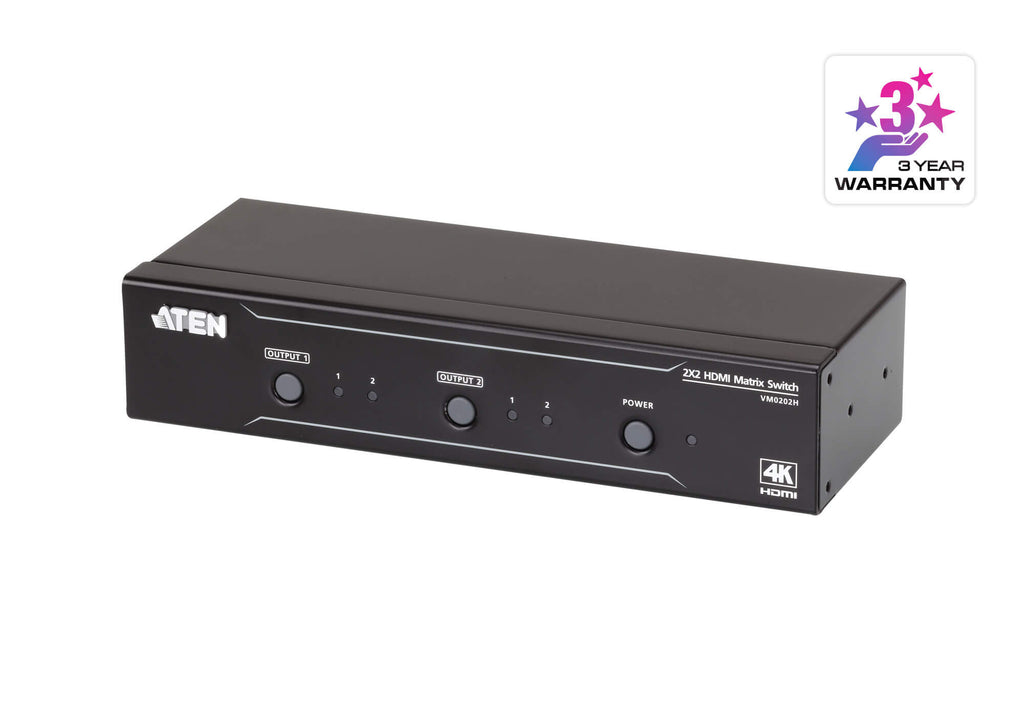 Aten 2x2 4K HDMI Matrix, control via front-panel pushbuttons, IR remote and RS232 control, EDID management - Image 1